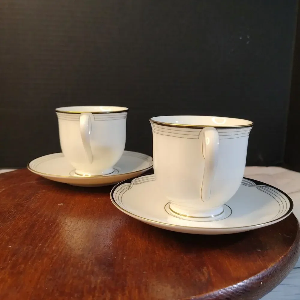Lenox Erica Debut Collection Set of 2 Vintage Footed Tea Coffee Cups & Saucers C